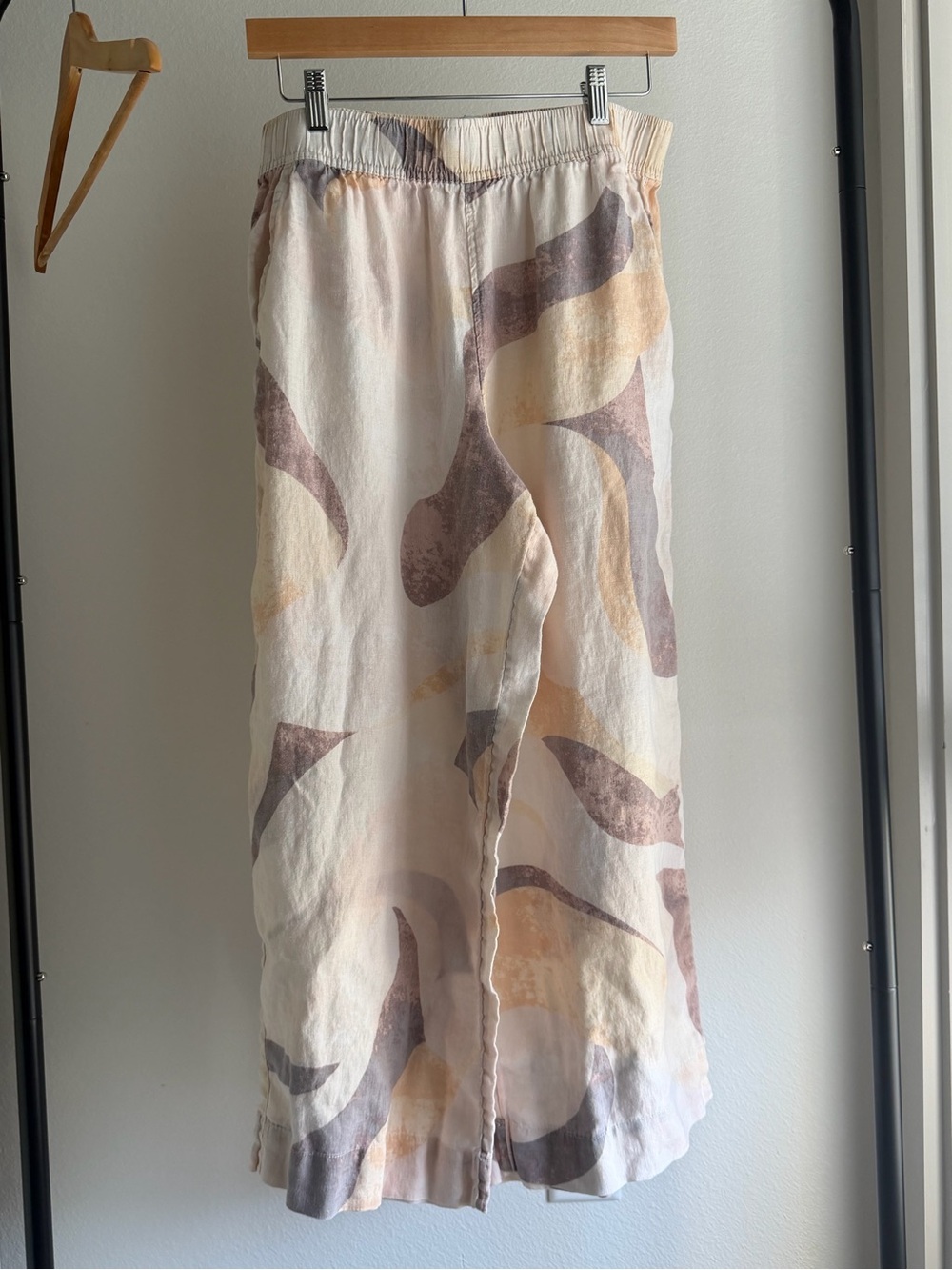 Rachel Zoe 100% Linen Wide Leg Pants Abstract Print Elastic Waist Size M